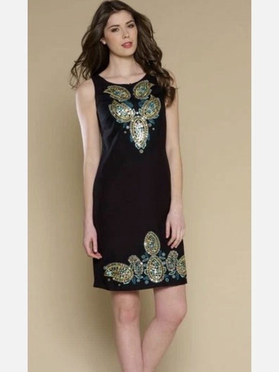 Monsoon Dresses & Skirts - Monsoon Black Midi Dress with Gold and Turquoise Embellishment